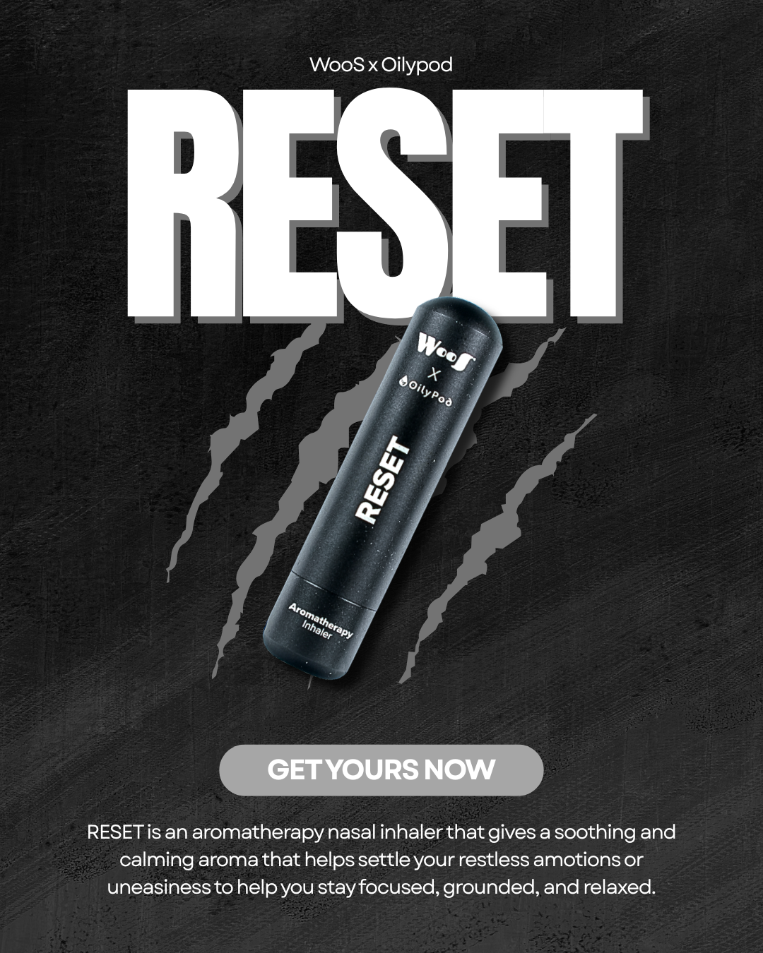 WooS x OilyPod RESET – Aromatherapy Inhaler for Mood Reset & Stress Relief