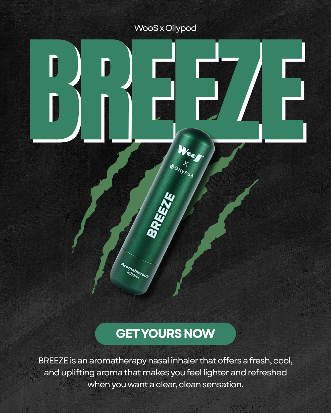 WooS x OilyPod Aromatherapy Inhaler - BREEZE | Clear Mind & Easy Breathing