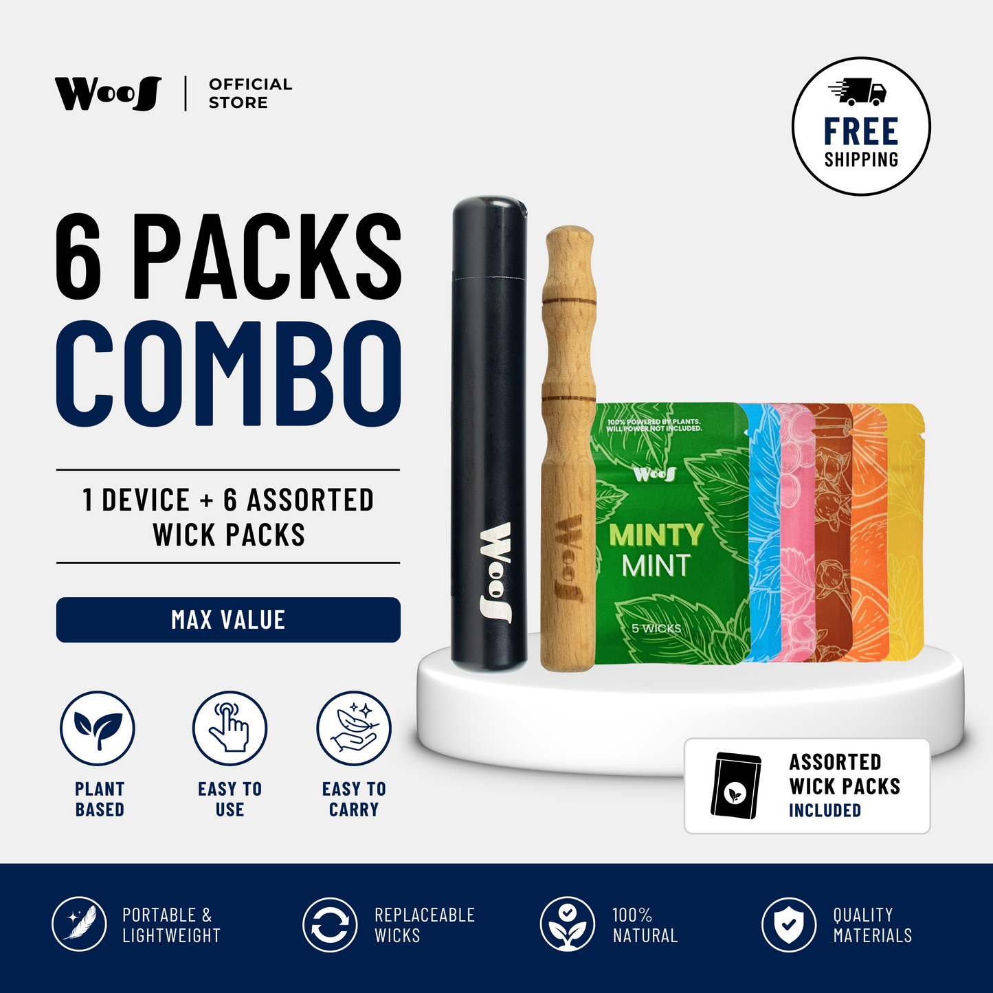 WooS Wood Aromatherapy Combo | Set Aromaterapi Kayu Premium | WooS 木质芳疗吸嗅棒套装
